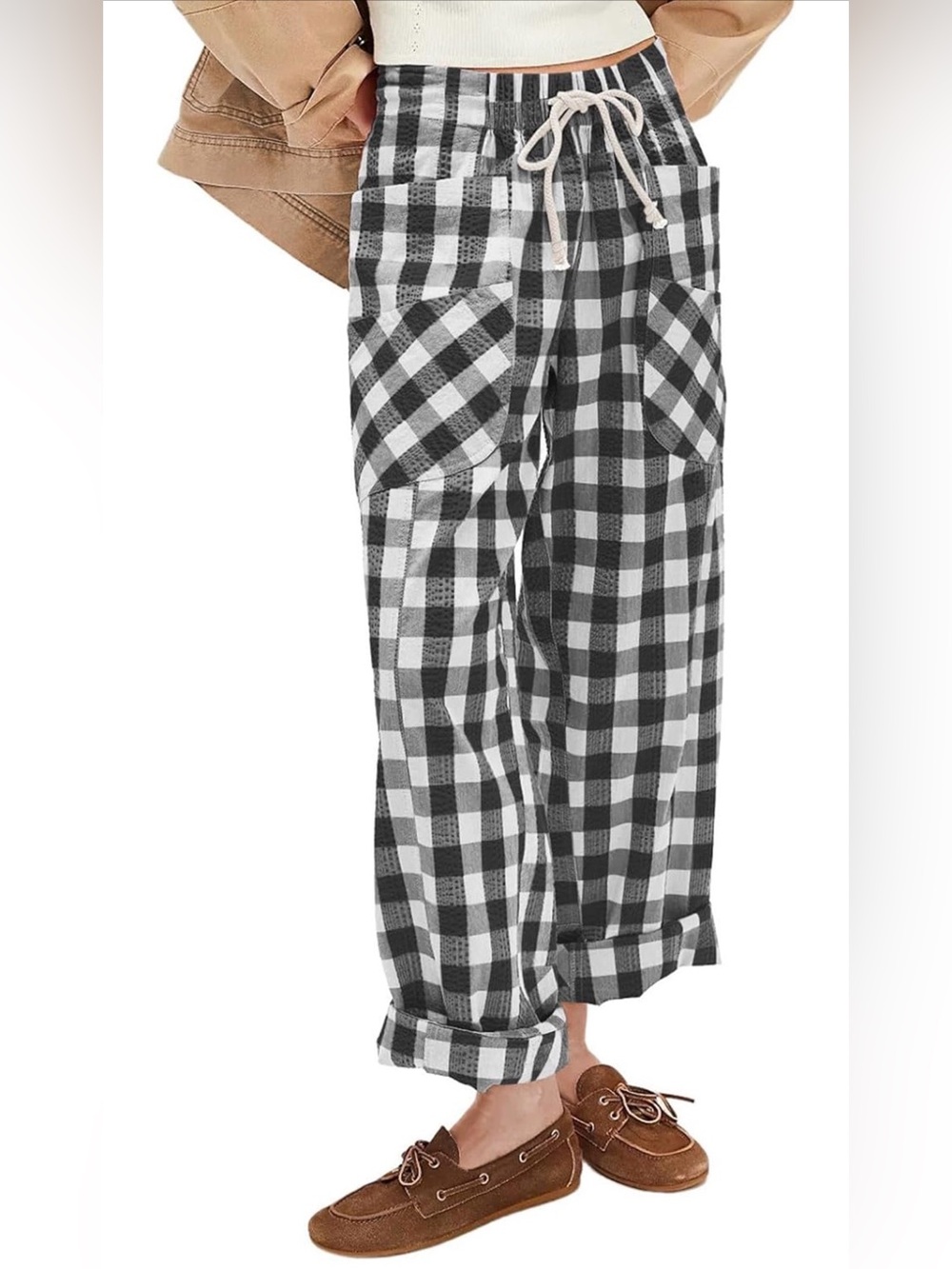 A350 Acelitt Women Checkered Pants with Pockets- SMALL NWT